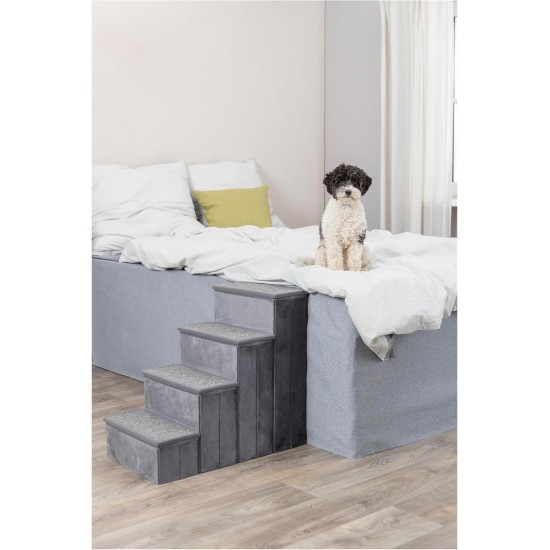 TRIXIE Velour Foldable 3-Tier Pet Stairs with Storage Space, Foldable Storage Compartments for Pet Toys TRIXIE Velour Foldable 3-Tier Pet Stairs with Storage Space, Foldable Storage Compartments for Pet Toys