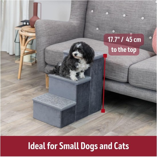 TRIXIE Velour Foldable 3-Tier Pet Stairs with Storage Space, Foldable Storage Compartments for Pet Toys TRIXIE Velour Foldable 3-Tier Pet Stairs with Storage Space, Foldable Storage Compartments for Pet Toys