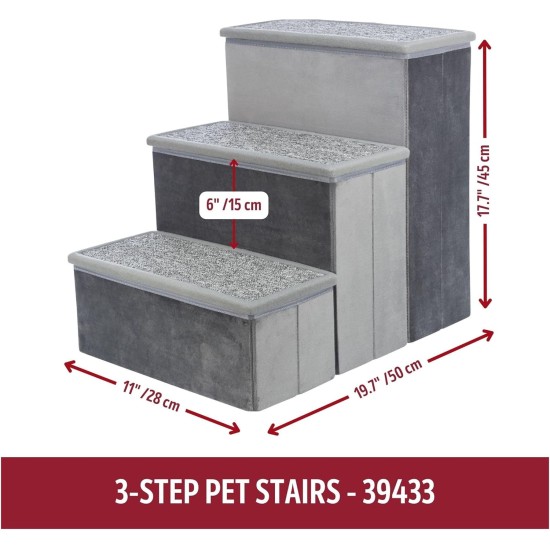 TRIXIE Velour Foldable 3-Tier Pet Stairs with Storage Space, Foldable Storage Compartments for Pet Toys TRIXIE Velour Foldable 3-Tier Pet Stairs with Storage Space, Foldable Storage Compartments for Pet Toys