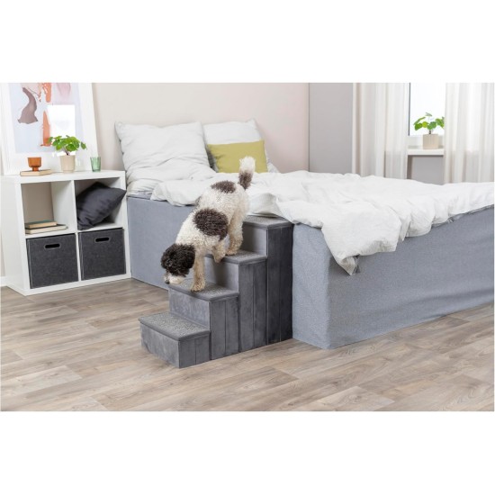 TRIXIE Velour Foldable 3-Tier Pet Stairs with Storage Space, Foldable Storage Compartments for Pet Toys TRIXIE Velour Foldable 3-Tier Pet Stairs with Storage Space, Foldable Storage Compartments for Pet Toys