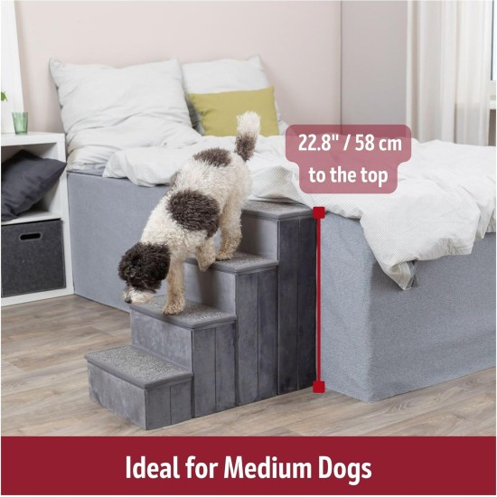 TRIXIE Velour Foldable 3-Tier Pet Stairs with Storage Space, Foldable Storage Compartments for Pet Toys TRIXIE Velour Foldable 3-Tier Pet Stairs with Storage Space, Foldable Storage Compartments for Pet Toys