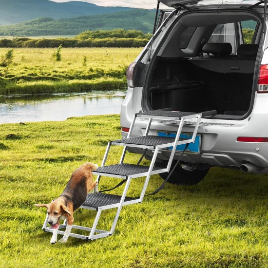 VEVOR Dog Stairs for Cars, Wide 4 Step Dog Car Stairs, Foldable Dog Car Ramp with Non-Slip Surface, Portable Pet Stairs Made of Lightweight Aluminium for Car, SUV and Truck VEVOR Dog Stairs for Cars, Wide 4 Step Dog Car Stairs, Foldable Dog Car Ramp with Non-Slip Surface, Portable Pet Stairs Made of Lightweight Aluminium for Car, SUV and Truck
