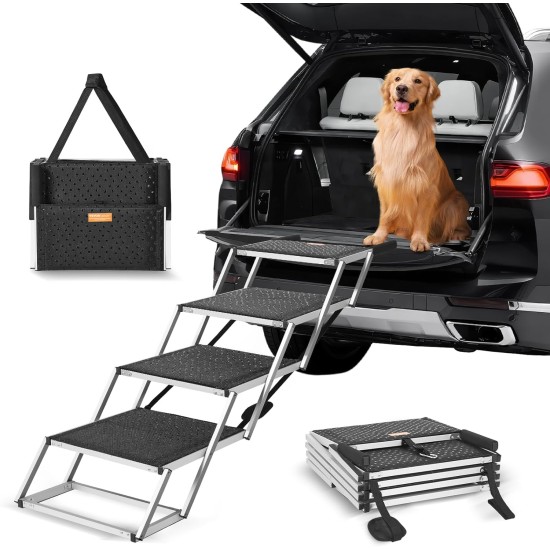 VEVOR Pet Ramp for Vehicles, 4 Step Wide Folding Stairs for Dogs, Aluminium Car Ramp with Non-Slip Coating, Easy to Carry Steps for SUVs, Trucks, Supports up to 250 lbs VEVOR Pet Ramp for Vehicles, 4 Step Wide Folding Stairs for Dogs, Aluminium Car Ramp with Non-Slip Coating, Easy to Carry Steps for SUVs, Trucks, Supports up to 250 lbs