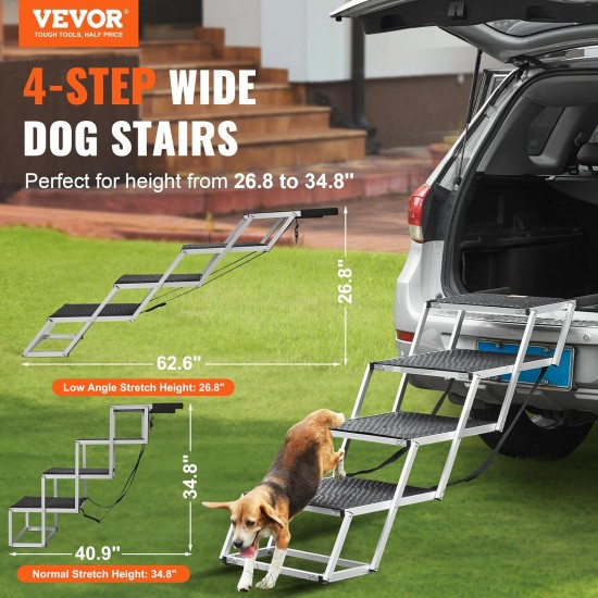 VEVOR Pet Ramp for Vehicles, 4 Step Wide Folding Stairs for Dogs, Aluminium Car Ramp with Non-Slip Coating, Easy to Carry Steps for SUVs, Trucks, Supports up to 250 lbs VEVOR Pet Ramp for Vehicles, 4 Step Wide Folding Stairs for Dogs, Aluminium Car Ramp with Non-Slip Coating, Easy to Carry Steps for SUVs, Trucks, Supports up to 250 lbs