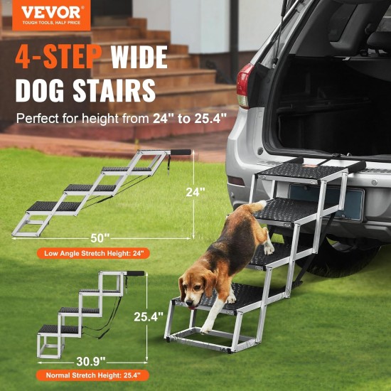 VEVOR Pet Ramp for Vehicles, 4 Step Wide Folding Stairs for Dogs, Aluminium Car Ramp with Non-Slip Coating, Easy to Carry Steps for SUVs, Trucks, Supports up to 250 lbs VEVOR Pet Ramp for Vehicles, 4 Step Wide Folding Stairs for Dogs, Aluminium Car Ramp with Non-Slip Coating, Easy to Carry Steps for SUVs, Trucks, Supports up to 250 lbs