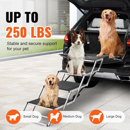 VEVOR Pet Ramp for Vehicles, 4 Step Wide Folding Stairs for Dogs, Aluminium Car Ramp with Non-Slip Coating, Easy to Carry Steps for SUVs, Trucks, Supports up to 250 lbs VEVOR Pet Ramp for Vehicles, 4 Step Wide Folding Stairs for Dogs, Aluminium Car Ramp with Non-Slip Coating, Easy to Carry Steps for SUVs, Trucks, Supports up to 250 lbs