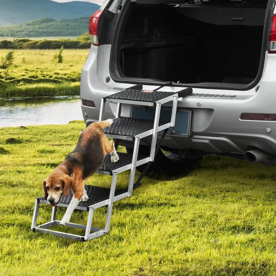 VEVOR Pet Ramp for Vehicles, 4 Step Wide Folding Stairs for Dogs, Aluminium Car Ramp with Non-Slip Coating, Easy to Carry Steps for SUVs, Trucks, Supports up to 250 lbs VEVOR Pet Ramp for Vehicles, 4 Step Wide Folding Stairs for Dogs, Aluminium Car Ramp with Non-Slip Coating, Easy to Carry Steps for SUVs, Trucks, Supports up to 250 lbs