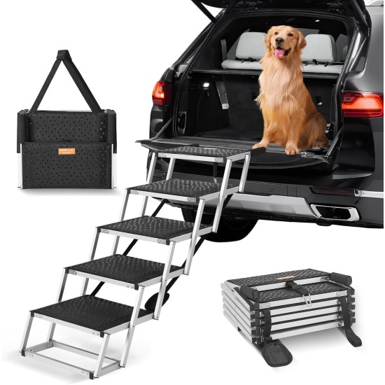 VEVOR Pet Ramp for Vehicles, 4 Step Wide Folding Stairs for Dogs, Aluminium Car Ramp with Non-Slip Coating, Easy to Carry Steps for SUVs, Trucks, Supports up to 250 lbs VEVOR Pet Ramp for Vehicles, 4 Step Wide Folding Stairs for Dogs, Aluminium Car Ramp with Non-Slip Coating, Easy to Carry Steps for SUVs, Trucks, Supports up to 250 lbs