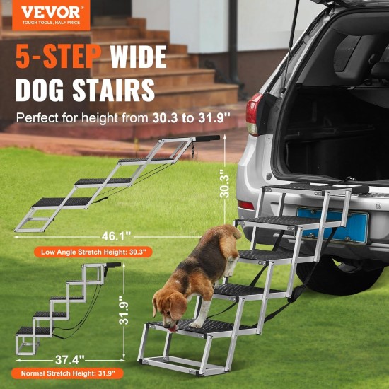 VEVOR Pet Ramp for Vehicles, 4 Step Wide Folding Stairs for Dogs, Aluminium Car Ramp with Non-Slip Coating, Easy to Carry Steps for SUVs, Trucks, Supports up to 250 lbs VEVOR Pet Ramp for Vehicles, 4 Step Wide Folding Stairs for Dogs, Aluminium Car Ramp with Non-Slip Coating, Easy to Carry Steps for SUVs, Trucks, Supports up to 250 lbs
