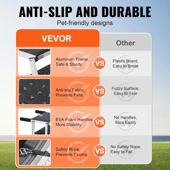VEVOR Pet Ramp for Vehicles, 4 Step Wide Folding Stairs for Dogs, Aluminium Car Ramp with Non-Slip Coating, Easy to Carry Steps for SUVs, Trucks, Supports up to 250 lbs VEVOR Pet Ramp for Vehicles, 4 Step Wide Folding Stairs for Dogs, Aluminium Car Ramp with Non-Slip Coating, Easy to Carry Steps for SUVs, Trucks, Supports up to 250 lbs