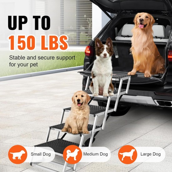 VEVOR Pet Ramp for Vehicles, 4 Step Wide Folding Stairs for Dogs, Aluminium Car Ramp with Non-Slip Coating, Easy to Carry Steps for SUVs, Trucks, Supports up to 250 lbs VEVOR Pet Ramp for Vehicles, 4 Step Wide Folding Stairs for Dogs, Aluminium Car Ramp with Non-Slip Coating, Easy to Carry Steps for SUVs, Trucks, Supports up to 250 lbs