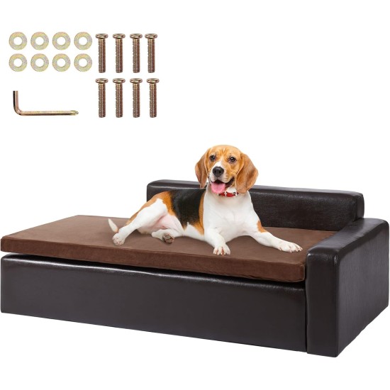 VEVOR Pet Sofa, Dog Couch for Large Dogs and Cats, Soft Leather Dog Sofa Bed, 50 kg Heavy Duty Cat Sofa 101 x 58.5 x 33.5 cm VEVOR Pet Sofa, Dog Couch for Large Dogs and Cats, Soft Leather Dog Sofa Bed, 50 kg Heavy Duty Cat Sofa 101 x 58.5 x 33.5 cm