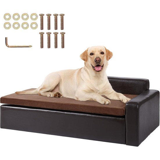 VEVOR Pet Sofa, Dog Couch for Large Dogs and Cats, Soft Leather Dog Sofa Bed, 50 kg Heavy Duty Cat Sofa 101 x 58.5 x 33.5 cm VEVOR Pet Sofa, Dog Couch for Large Dogs and Cats, Soft Leather Dog Sofa Bed, 50 kg Heavy Duty Cat Sofa 101 x 58.5 x 33.5 cm