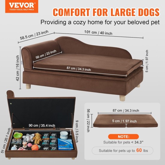 VEVOR Pet Sofa, Dog Couch for Large Dogs and Cats, Soft Velvety Dog Sofa Bed, 50 kg Heavy Duty Cat Sofa, Dog Bed, Pet Bed, Dark Brown VEVOR Pet Sofa, Dog Couch for Large Dogs and Cats, Soft Velvety Dog Sofa Bed, 50 kg Heavy Duty Cat Sofa, Dog Bed, Pet Bed, Dark Brown
