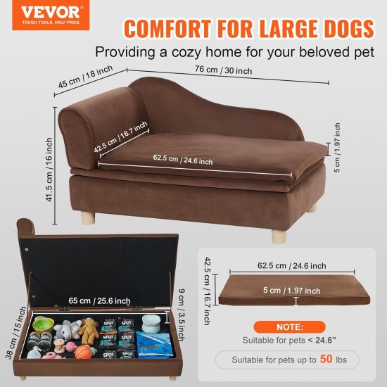 VEVOR Pet Sofa, Dog Couch for Large Dogs and Cats, Soft Velvety Dog Sofa Bed, 50 kg Heavy Duty Cat Sofa, Dog Bed, Pet Bed, Dark Brown VEVOR Pet Sofa, Dog Couch for Large Dogs and Cats, Soft Velvety Dog Sofa Bed, 50 kg Heavy Duty Cat Sofa, Dog Bed, Pet Bed, Dark Brown