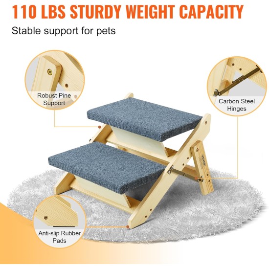 VEVOR Wooden Pet Stairs/Pet Steps, 2 in 1 Foldable Wooden Dog Stairs for Beds, Sofas and Cars, Dog Stairs and Ramp with 3 Steps for Small, Medium and Large Pets, Up to 150 lbs VEVOR Wooden Pet Stairs/Pet Steps, 2 in 1 Foldable Wooden Dog Stairs for Beds, Sofas and Cars, Dog Stairs and Ramp with 3 Steps for Small, Medium and Large Pets, Up to 150 lbs