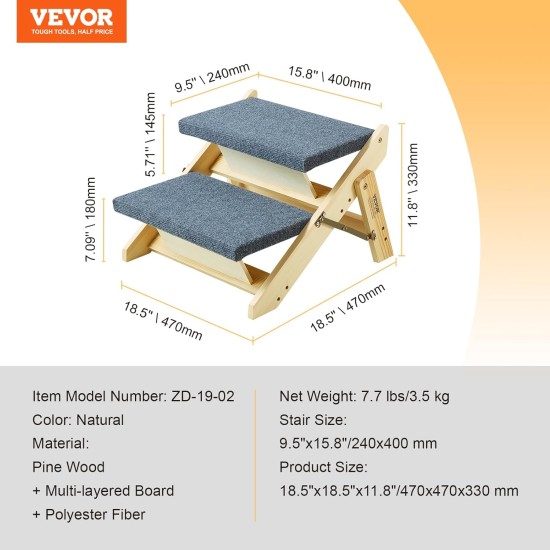 VEVOR Wooden Pet Stairs/Pet Steps, 2 in 1 Foldable Wooden Dog Stairs for Beds, Sofas and Cars, Dog Stairs and Ramp with 3 Steps for Small, Medium and Large Pets, Up to 150 lbs VEVOR Wooden Pet Stairs/Pet Steps, 2 in 1 Foldable Wooden Dog Stairs for Beds, Sofas and Cars, Dog Stairs and Ramp with 3 Steps for Small, Medium and Large Pets, Up to 150 lbs