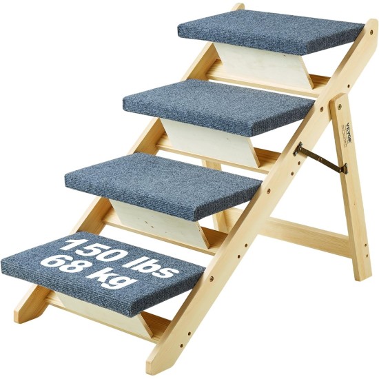 VEVOR Wooden Pet Stairs/Pet Steps, 2 in 1 Foldable Wooden Dog Stairs for Beds, Sofas and Cars, Dog Stairs and Ramp with 3 Steps for Small, Medium and Large Pets, Up to 150 lbs VEVOR Wooden Pet Stairs/Pet Steps, 2 in 1 Foldable Wooden Dog Stairs for Beds, Sofas and Cars, Dog Stairs and Ramp with 3 Steps for Small, Medium and Large Pets, Up to 150 lbs