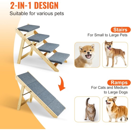 VEVOR Wooden Pet Stairs/Pet Steps, 2 in 1 Foldable Wooden Dog Stairs for Beds, Sofas and Cars, Dog Stairs and Ramp with 3 Steps for Small, Medium and Large Pets, Up to 150 lbs VEVOR Wooden Pet Stairs/Pet Steps, 2 in 1 Foldable Wooden Dog Stairs for Beds, Sofas and Cars, Dog Stairs and Ramp with 3 Steps for Small, Medium and Large Pets, Up to 150 lbs