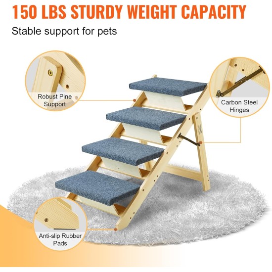VEVOR Wooden Pet Stairs/Pet Steps, 2 in 1 Foldable Wooden Dog Stairs for Beds, Sofas and Cars, Dog Stairs and Ramp with 3 Steps for Small, Medium and Large Pets, Up to 150 lbs VEVOR Wooden Pet Stairs/Pet Steps, 2 in 1 Foldable Wooden Dog Stairs for Beds, Sofas and Cars, Dog Stairs and Ramp with 3 Steps for Small, Medium and Large Pets, Up to 150 lbs