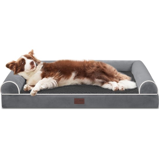 WESTERN HOME Dog Bed for Large and Medium-Sized Dogs, Orthopaedic, Washable Dog Bed with Border, Grey, L 106 x W 76 x H 19 cm WESTERN HOME Dog Bed for Large and Medium-Sized Dogs, Orthopaedic, Washable Dog Bed with Border, Grey, L 106 x W 76 x H 19 cm