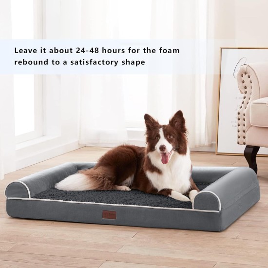 WESTERN HOME Dog Bed for Large and Medium-Sized Dogs, Orthopaedic, Washable Dog Bed with Border, Grey, L 106 x W 76 x H 19 cm WESTERN HOME Dog Bed for Large and Medium-Sized Dogs, Orthopaedic, Washable Dog Bed with Border, Grey, L 106 x W 76 x H 19 cm