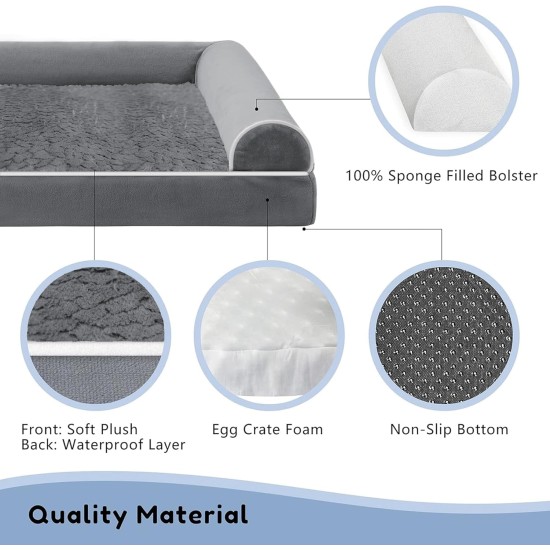 WESTERN HOME Dog Bed for Large and Medium-Sized Dogs, Orthopaedic, Washable Dog Bed with Border, Grey, L 106 x W 76 x H 19 cm WESTERN HOME Dog Bed for Large and Medium-Sized Dogs, Orthopaedic, Washable Dog Bed with Border, Grey, L 106 x W 76 x H 19 cm