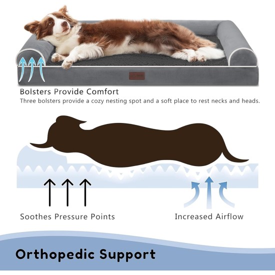 WESTERN HOME Dog Bed for Large and Medium-Sized Dogs, Orthopaedic, Washable Dog Bed with Border, Grey, L 106 x W 76 x H 19 cm WESTERN HOME Dog Bed for Large and Medium-Sized Dogs, Orthopaedic, Washable Dog Bed with Border, Grey, L 106 x W 76 x H 19 cm