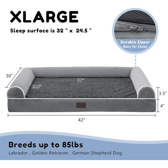 WESTERN HOME Dog Bed for Large and Medium-Sized Dogs, Orthopaedic, Washable Dog Bed with Border, Grey, L 106 x W 76 x H 19 cm WESTERN HOME Dog Bed for Large and Medium-Sized Dogs, Orthopaedic, Washable Dog Bed with Border, Grey, L 106 x W 76 x H 19 cm