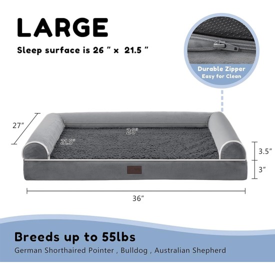 WESTERN HOME Dog Bed for Large and Medium-Sized Dogs, Orthopaedic, Washable Dog Bed with Border, Grey, L 106 x W 76 x H 19 cm WESTERN HOME Dog Bed for Large and Medium-Sized Dogs, Orthopaedic, Washable Dog Bed with Border, Grey, L 106 x W 76 x H 19 cm