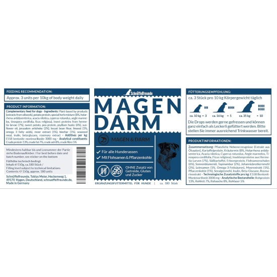 Gastrointestinal for Dogs, Supports the Intestinal Flora and Natural Intestinal Regulation in Dogs - with Psyllium Husks, Vegetable Charcoal and Moore Extract (150 g - Approx. 180 Gastrointestinal for Dogs, Supports the Intestinal Flora and Natural Intestinal Regulation in Dogs - with Psyllium Husks, Vegetable Charcoal and Moore Extract (150 g - Approx. 180