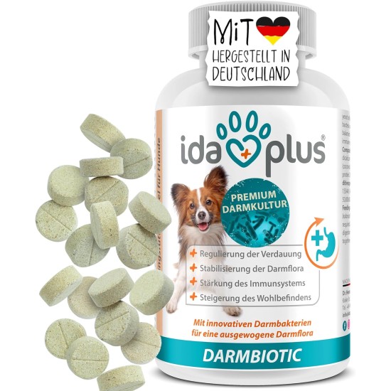 Ida Plus Darmbiotic - Probiotics for Intestinal Restoration for the Dog - Build Intestinal Flora After Diarrhoea - Healthy Active Gut Bacteria - Immune System - Regulation Digestion - 120 Tablets Ida Plus Darmbiotic - Probiotics for Intestinal Restoration for the Dog - Build Intestinal Flora After Diarrhoea - Healthy Active Gut Bacteria - Immune System - Regulation Digestion - 120 Tablets