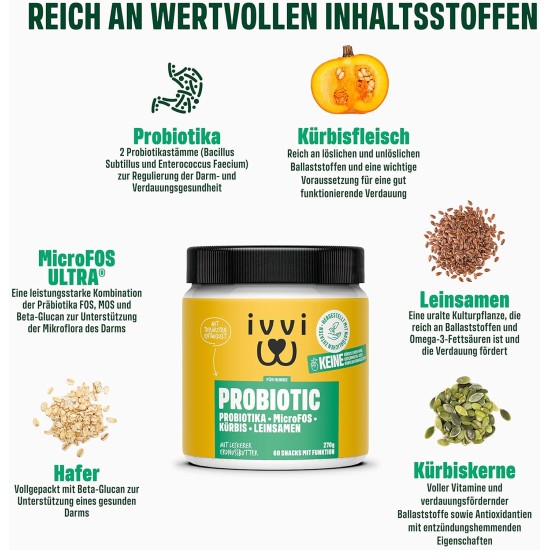 Probiotic Dog Probiotics as Treats - Dog Build Intestinal Flora, Improved Digestion & Immune System - 60 Delicious Snacks (270 g) with Chicken Probiotic Dog Probiotics as Treats - Dog Build Intestinal Flora, Improved Digestion & Immune System - 60 Delicious Snacks (270 g) with Chicken