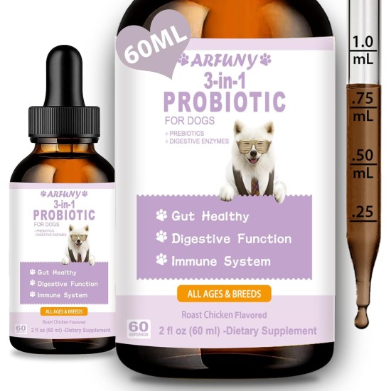 Probiotics for Dogs - 60 ml Digestive Snacks Dogs Support with Intestinal Flora, Diarrhea, Flatulence - with Prebiotics and Enzymes - Gastrointestinal Flora