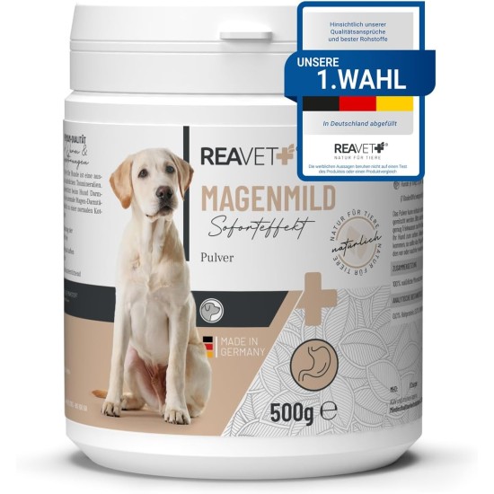 ReaVET Gastric mild powder for dogs, 500 g, to support digestion and harmonise gastrointestinal activity, natural stomach protection dog with bentonite and probiotics ReaVET Gastric mild powder for dogs, 500 g, to support digestion and harmonise gastrointestinal activity, natural stomach protection dog with bentonite and probiotics