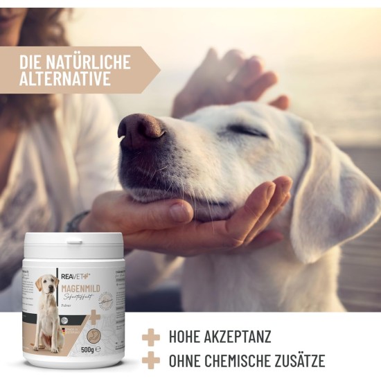ReaVET Gastric mild powder for dogs, 500 g, to support digestion and harmonise gastrointestinal activity, natural stomach protection dog with bentonite and probiotics ReaVET Gastric mild powder for dogs, 500 g, to support digestion and harmonise gastrointestinal activity, natural stomach protection dog with bentonite and probiotics