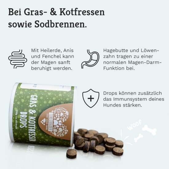 TIERLIEBHABER Grass & Poo Eater Drops for Dogs - For Eating Grass & Faeces - Soothes the Stomach & Reduces Heartburn - Grass Eater Drops with Healing Soil, Anise & Fennel (350 g | Approx. 150 Drops) TIERLIEBHABER Grass & Poo Eater Drops for Dogs - For Eating Grass & Faeces - Soothes the Stomach & Reduces Heartburn - Grass Eater Drops with Healing Soil, Anise & Fennel (350 g | Approx. 150 Drops)