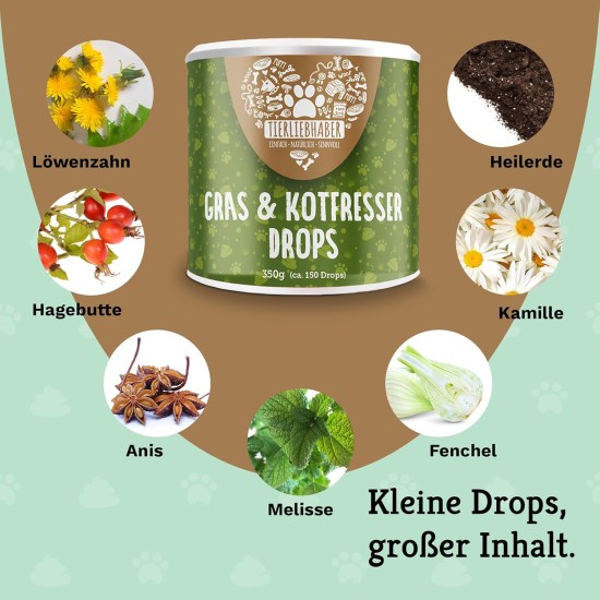 TIERLIEBHABER Grass & Poo Eater Drops for Dogs - For Eating Grass & Faeces - Soothes the Stomach & Reduces Heartburn - Grass Eater Drops with Healing Soil, Anise & Fennel (350 g | Approx. 150 Drops) TIERLIEBHABER Grass & Poo Eater Drops for Dogs - For Eating Grass & Faeces - Soothes the Stomach & Reduces Heartburn - Grass Eater Drops with Healing Soil, Anise & Fennel (350 g | Approx. 150 Drops)