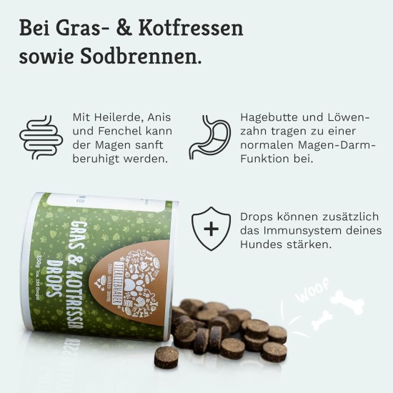 TIERLIEBHABER Grass & Poo Eater Drops for Dogs - For Eating Grass & Faeces - Soothes the Stomach & Reduces Heartburn - Grass Eater Drops with Healing Soil, Anise & Fennel (350 g | Approx. 150 Drops) TIERLIEBHABER Grass & Poo Eater Drops for Dogs - For Eating Grass & Faeces - Soothes the Stomach & Reduces Heartburn - Grass Eater Drops with Healing Soil, Anise & Fennel (350 g | Approx. 150 Drops)