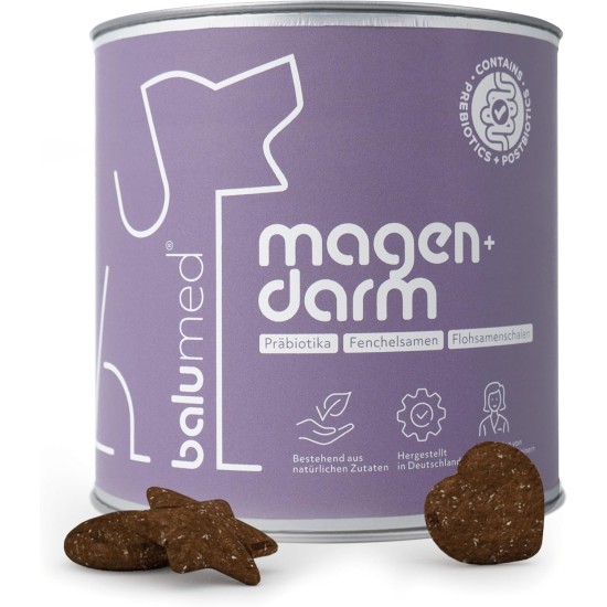 balumed® Snacks stomach and intestines highly concentrated with fennel seeds and psyllium husks for dogs, treats with prebiotics, postbiotics, chamomile flowers, brewer's yeast, omega-3, vitamins E + balumed® Snacks stomach and intestines highly concentrated with fennel seeds and psyllium husks for dogs, treats with prebiotics, postbiotics, chamomile flowers, brewer's yeast, omega-3, vitamins E +