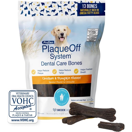 13 Dental Bones for Medium and Large Dogs - Removes Tartar, Improves Overall Oral Health (13, Chicken)