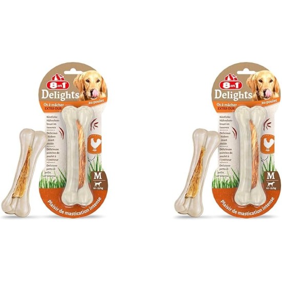 8-in-1 Delights Chicken Chew Bone Strong, Extra Strong for Strong Chewing Dogs, Various sizes. 8-in-1 Delights Chicken Chew Bone Strong, Extra Strong for Strong Chewing Dogs, Various sizes.