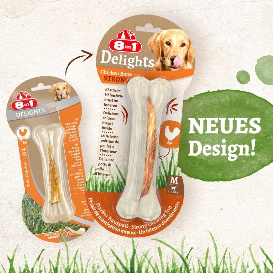 8-in-1 Delights Chicken Chew Bone Strong, Extra Strong for Strong Chewing Dogs, Various sizes. 8-in-1 Delights Chicken Chew Bone Strong, Extra Strong for Strong Chewing Dogs, Various sizes.