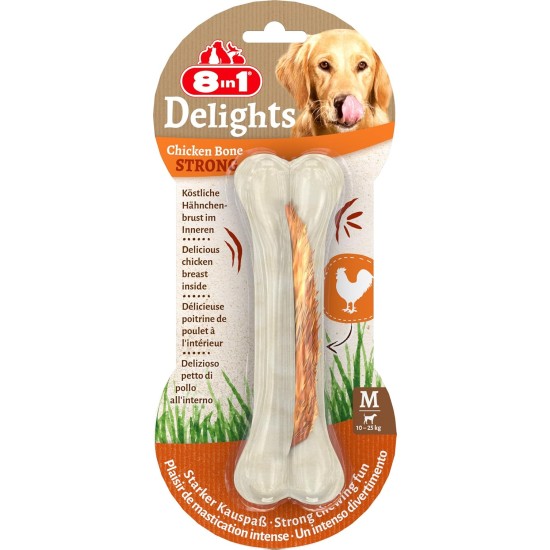 8-in-1 Delights Chicken Chew Bone Strong, Extra Strong for Strong Chewing Dogs, Various sizes. 8-in-1 Delights Chicken Chew Bone Strong, Extra Strong for Strong Chewing Dogs, Various sizes.