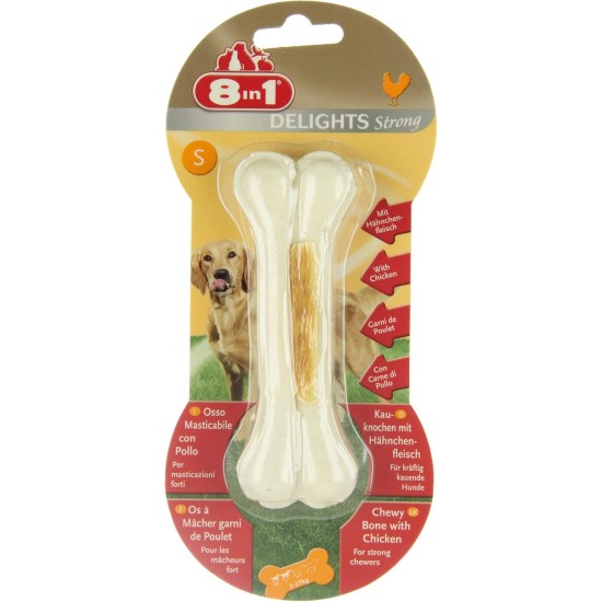 8-in-1 Delights Chicken Chew Bone Strong, Extra Strong for Strong Chewing Dogs, Various sizes. 8-in-1 Delights Chicken Chew Bone Strong, Extra Strong for Strong Chewing Dogs, Various sizes.