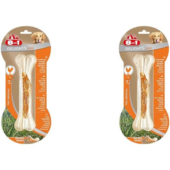 8-in-1 Delights Chicken Chew Bone Strong, Extra Strong for Strong Chewing Dogs, Various sizes. 8-in-1 Delights Chicken Chew Bone Strong, Extra Strong for Strong Chewing Dogs, Various sizes.