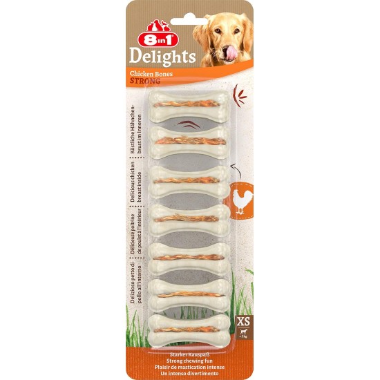 8-in-1 Delights Chicken Chew Bone Strong, Extra Strong for Strong Chewing Dogs, Various sizes., May vary 8-in-1 Delights Chicken Chew Bone Strong, Extra Strong for Strong Chewing Dogs, Various sizes., May vary