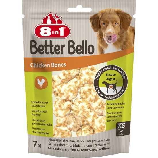 8in1 Better Bello Chicken Bones XS - Easily Digestible Chew Bones for Dogs with Chicken, Chew Items for Dogs with Sensitive Stomach, 84 g Bag (Pack of 7) 8in1 Better Bello Chicken Bones XS - Easily Digestible Chew Bones for Dogs with Chicken, Chew Items for Dogs with Sensitive Stomach, 84 g Bag (Pack of 7)
