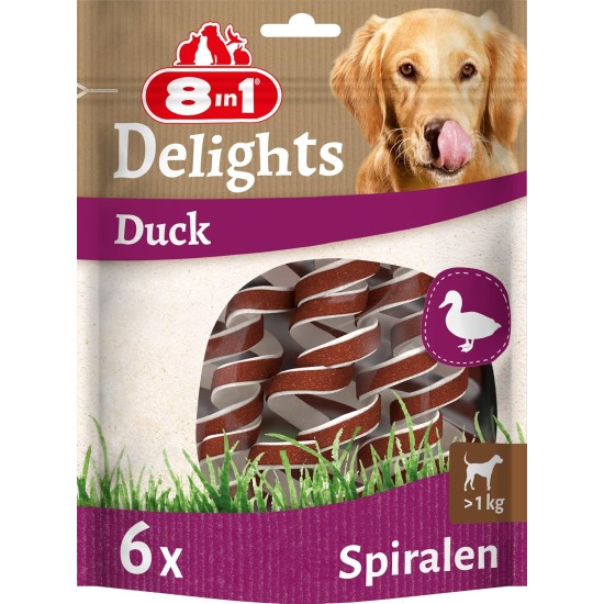 8in1 Delights Duck Chew Spirals - Healthy Chew Snack for Dogs, Premium Duck Meat Wrapped in Beef Hide, Pack of 6