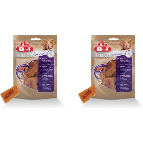 8in1 Fillets Pro Skin & Coat Dog Snack with Chicken, Functional Dog Treats Flavoured with Linseed Oil, 80g Bag 8in1 Fillets Pro Skin & Coat Dog Snack with Chicken, Functional Dog Treats Flavoured with Linseed Oil, 80g Bag